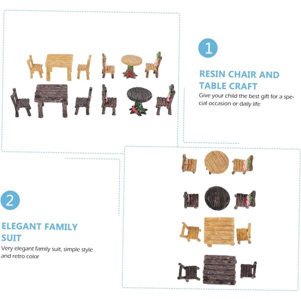 VICASKY Set 4 Mini Mobili in Resina Tavolo e Sedie per Decorazioni Fai Da Te