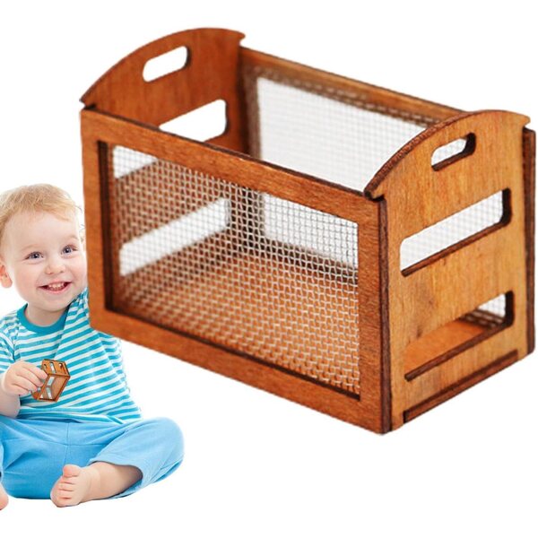 Cestino in miniatura casa delle bambole in legno, decorazione perfetta per bambini