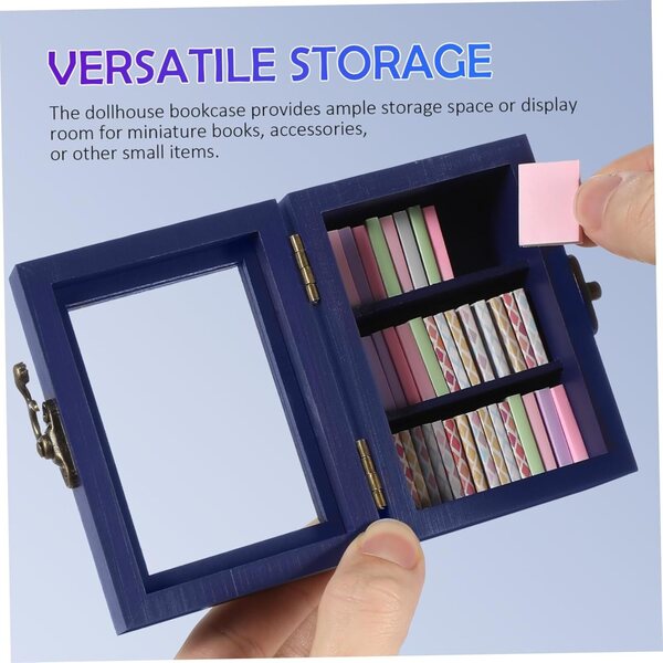 ERINGOGO Mini Libreria in Legno per Casa delle Bambole con Porta Funzionale e Chiavistello