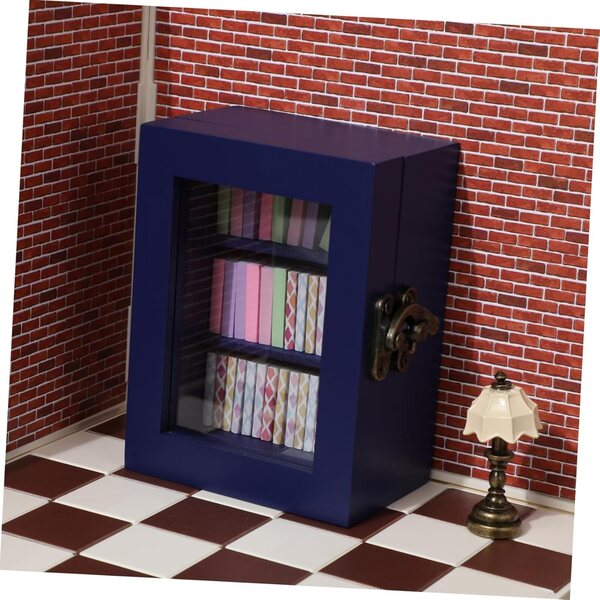 ERINGOGO Mini Libreria in Legno per Casa delle Bambole con Porta Funzionale e Chiavistello