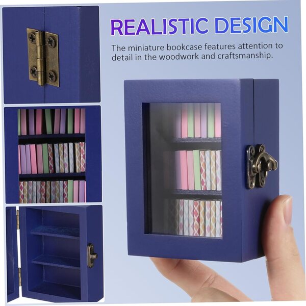 ERINGOGO Mini Libreria in Legno per Casa delle Bambole con Porta Funzionale e Chiavistello