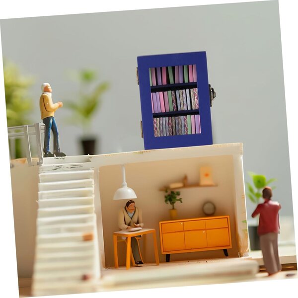 PRETYZOOM Mini Libreria in Legno con Porta Funzionale per Casa delle Bambole