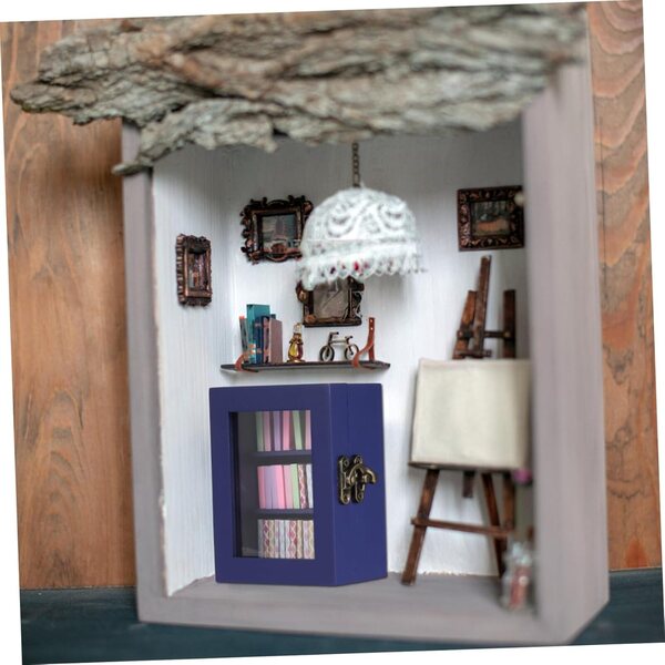 PRETYZOOM Mini Libreria in Legno con Porta Funzionale per Casa delle Bambole