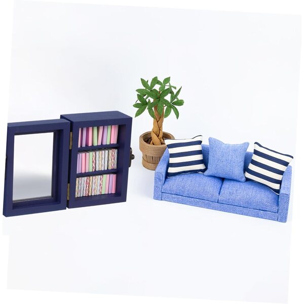 PRETYZOOM Mini Libreria in Legno con Porta Funzionale per Casa delle Bambole