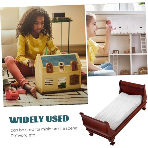 VICASKY Letto in Miniatura in Legno per Casa delle Bambole 15x7x7 cm Marrone