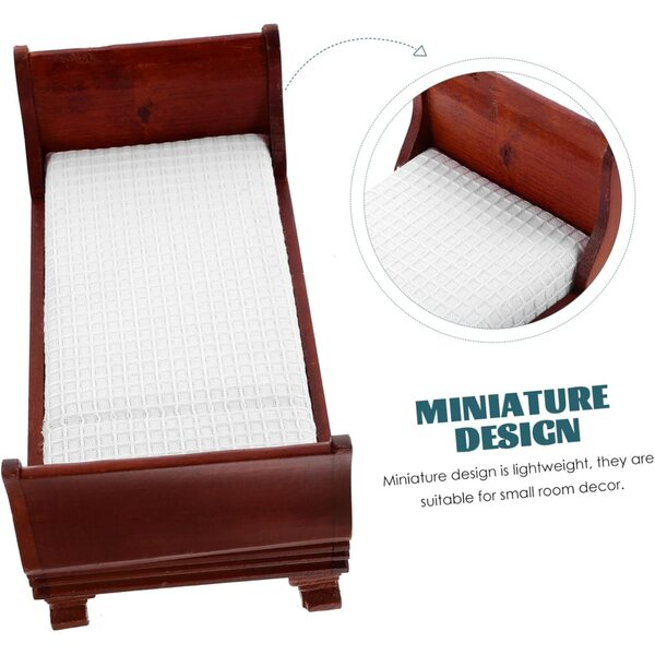 VICASKY Letto in Miniatura in Legno per Casa delle Bambole 15x7x7 cm Marrone