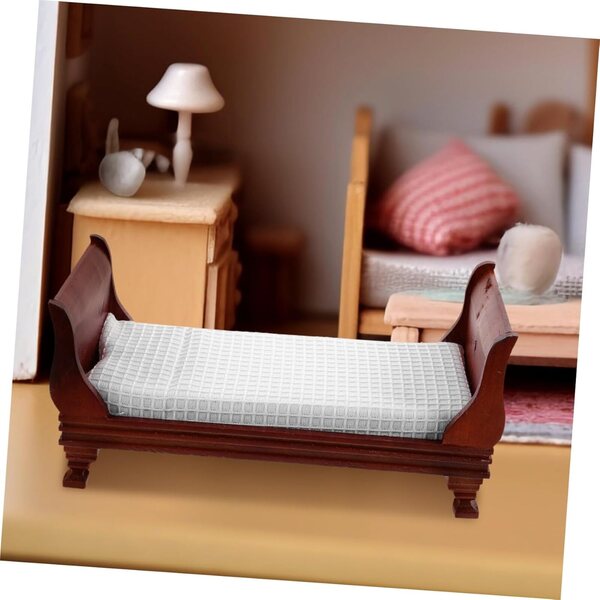 VICASKY Letto in Miniatura in Legno per Casa delle Bambole 15x7x7 cm Marrone
