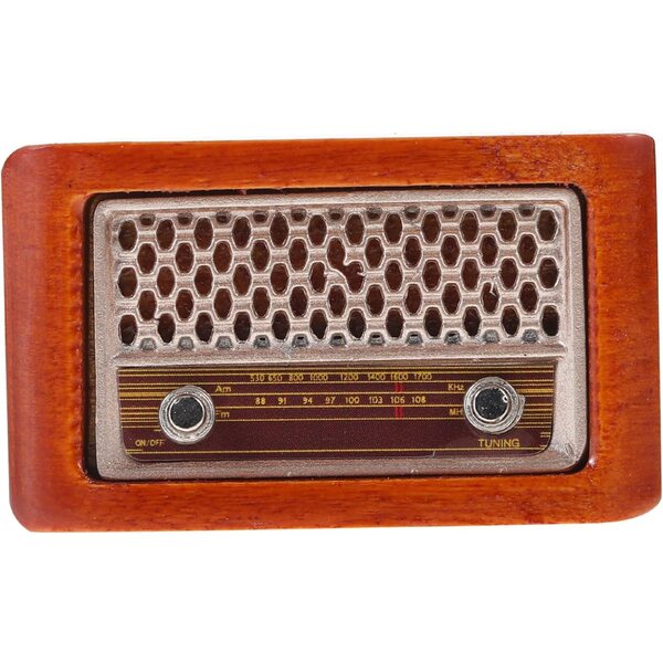 VICASKY Mini-Vintage-Radio aus Eisen und Holz, braune Puppenhausdekoration