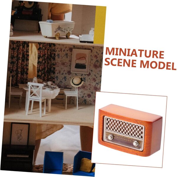 VICASKY Mini Radio Vintage in Ferro e Legno, Decorazione Casa delle Bambole Marrone