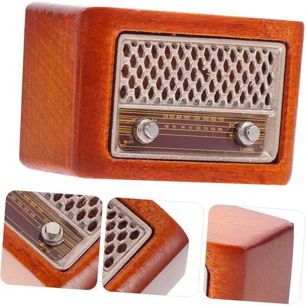 VICASKY Mini Radio Vintage in Ferro e Legno, Decorazione Casa delle Bambole Marrone