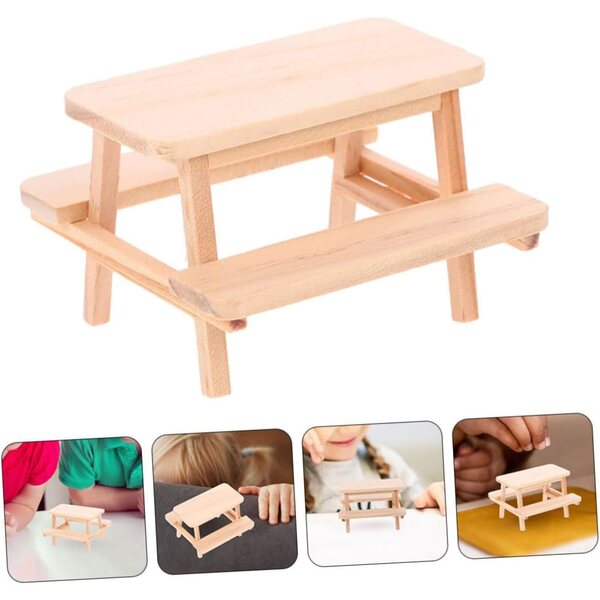 VICASKY Set 2 pezzi mini tavolo e sedia in legno per casa delle bambole, realistico e durevole