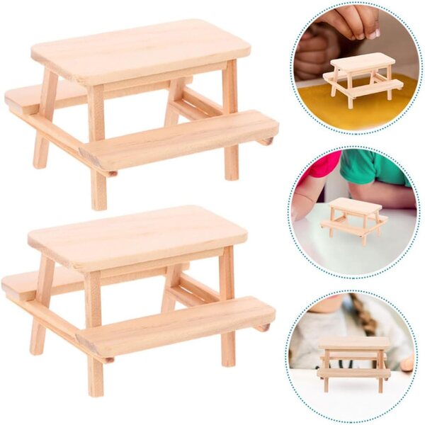 VICASKY Set 2 pezzi mini tavolo e sedia in legno per casa delle bambole, realistico e durevole