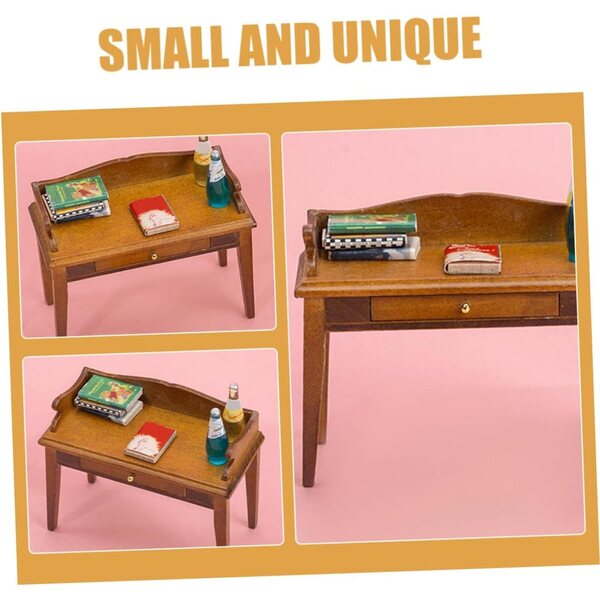 VICASKY Mini Tavolo in Legno per Casa delle Bambole, Scrivania Decorativa in Miniatura