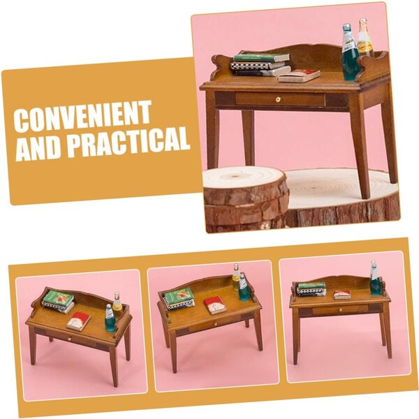 VICASKY Mini Tavolo in Legno per Casa delle Bambole, Scrivania Decorativa in Miniatura
