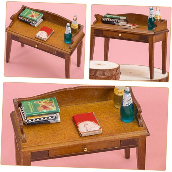 VICASKY Mini Tavolo in Legno per Casa delle Bambole, Scrivania Decorativa in Miniatura
