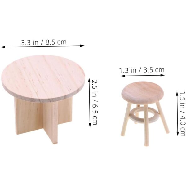 VICASKY Set Mobili Miniatura Casa delle Bambole Tavolo e Sedie in Legno Beige