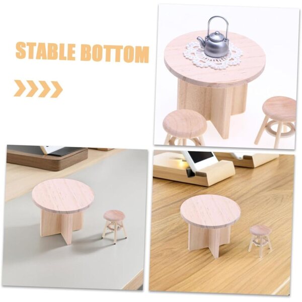 VICASKY Set Mobili Miniatura Casa delle Bambole Tavolo e Sedie in Legno Beige