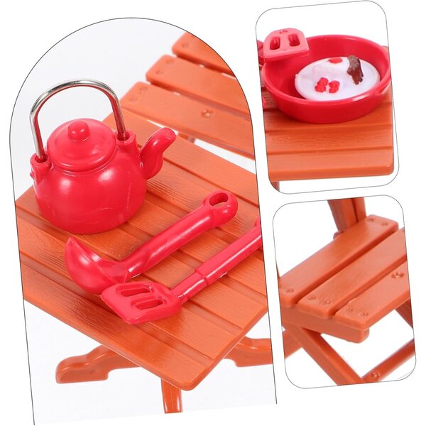 VICASKY Set Miniatura Cucina Casa delle Bambole con Tavolo, Sedie e Utensili