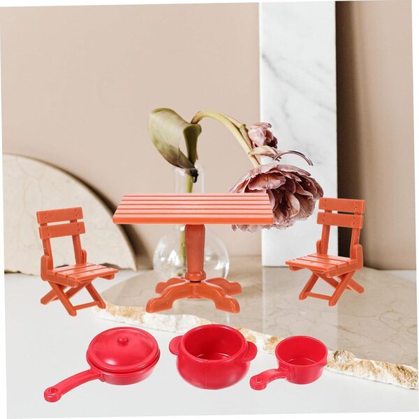 VICASKY Set Miniatura Cucina Casa delle Bambole con Tavolo, Sedie e Utensili