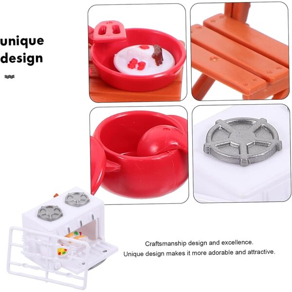 VICASKY Set Miniatura Cucina Casa delle Bambole con Tavolo, Sedie e Utensili