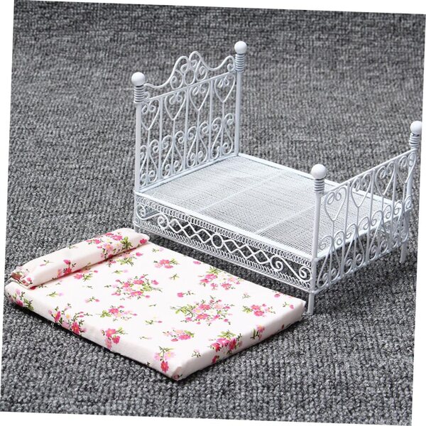 VICASKY Letto Matrimoniale Miniatura in Metallo Stile Europeo Scala 1/12 Bianco