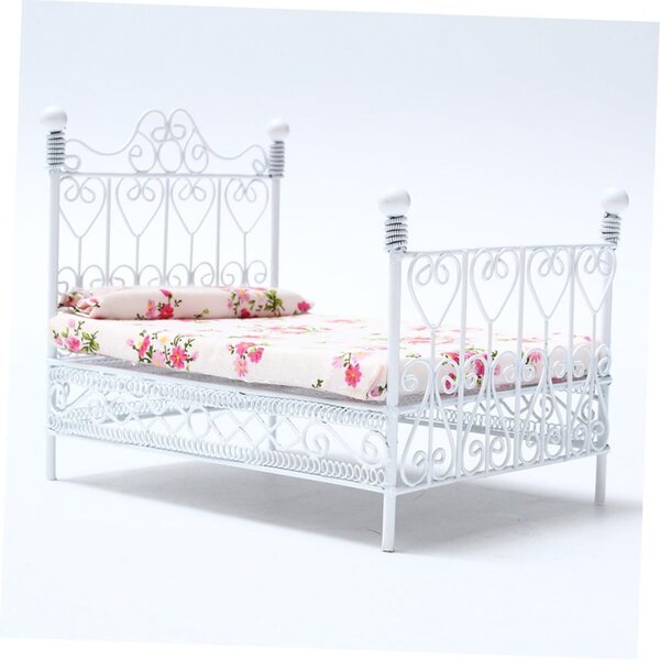 VICASKY Letto Matrimoniale Miniatura in Metallo Stile Europeo Scala 1/12 Bianco