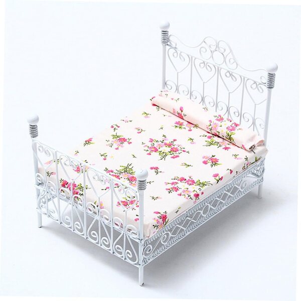 VICASKY Letto Matrimoniale Miniatura in Metallo Stile Europeo Scala 1/12 Bianco