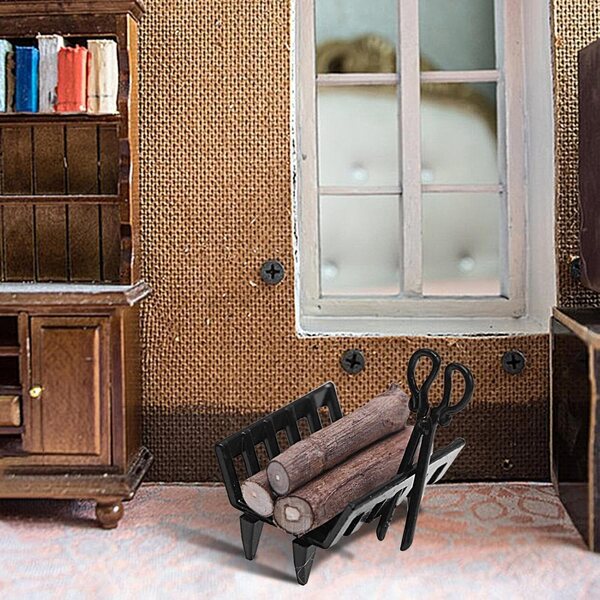 Miniatur-Brennholzhalter aus Metall, schwarz, Puppenhaus-Dekor