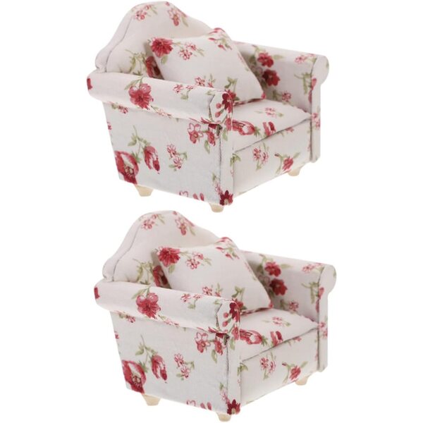 VICASKY Set mit 2 Mini-Holzsofas mit Kissen für Vintage-Puppenhaus
