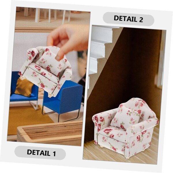 VICASKY Set mit 2 Mini-Holzsofas mit Kissen für Vintage-Puppenhaus
