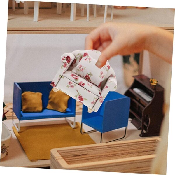 VICASKY Set mit 2 Mini-Holzsofas mit Kissen für Vintage-Puppenhaus