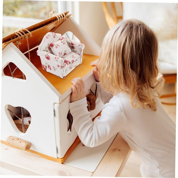 VICASKY Set mit 2 Mini-Holzsofas mit Kissen für Vintage-Puppenhaus
