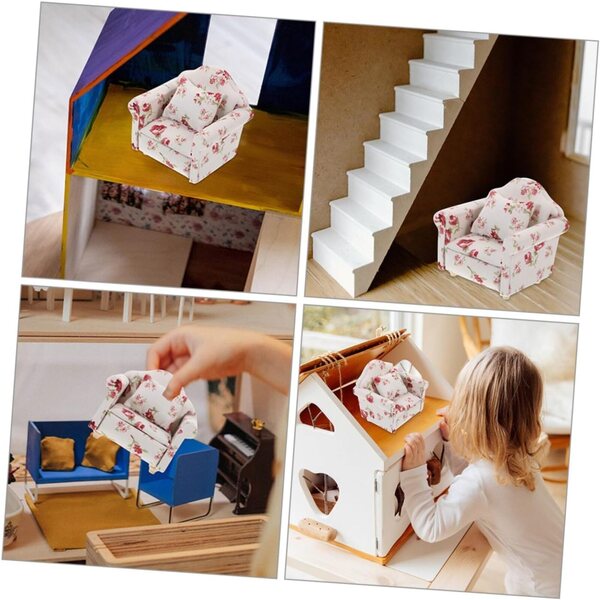 VICASKY Set mit 2 Mini-Holzsofas mit Kissen für Vintage-Puppenhaus