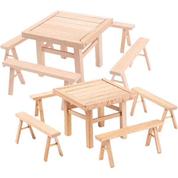 VICASKY Set aus 2 Mini-Tischen und 8 DIY-Holzstühlen für Dekoration und 3D-Puzzles