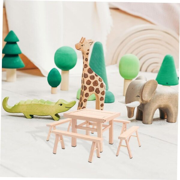 VICASKY Set aus 2 Mini-Tischen und 8 DIY-Holzstühlen für Dekoration und 3D-Puzzles