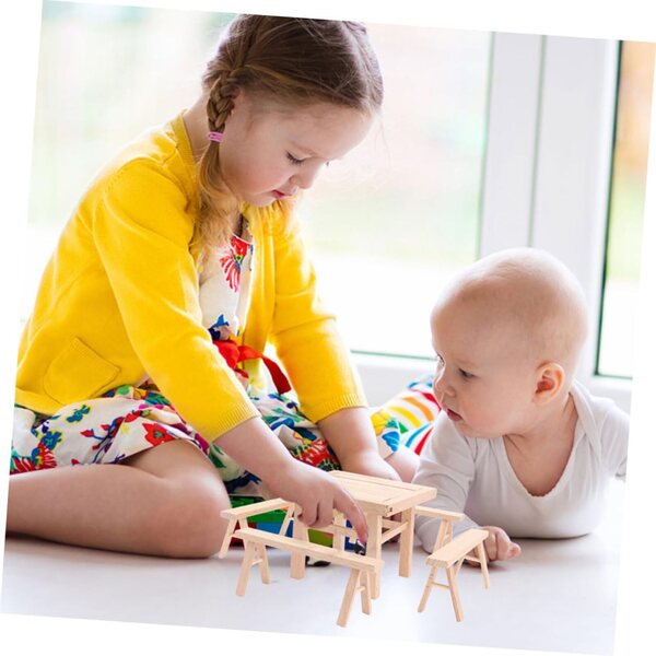 VICASKY Set aus 2 Mini-Tischen und 8 DIY-Holzstühlen für Dekoration und 3D-Puzzles