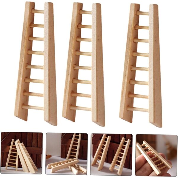 VICASKY Mini dekorative Holzleiter, 3-teiliges Set für Puppenhaus