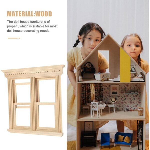 VICASKY Holzfenster für Puppenhaus-Miniaturmöbel 16x14,5 cm