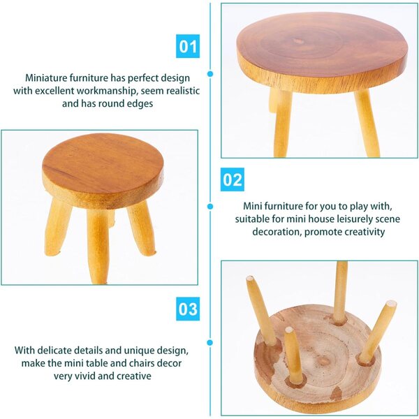 Set Miniatura Mobili Casa delle Bambole Legno Tavolo e 4 Sedie Scala 1:12 VICASKY