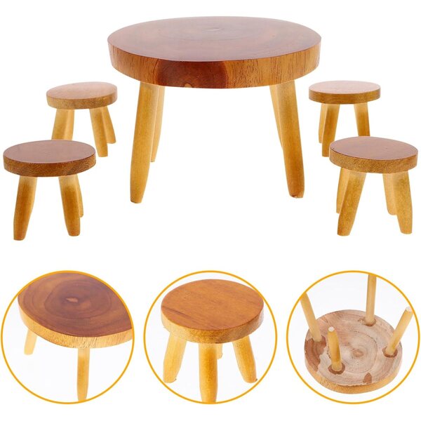 Set Miniatura Mobili Casa delle Bambole Legno Tavolo e 4 Sedie Scala 1:12 VICASKY