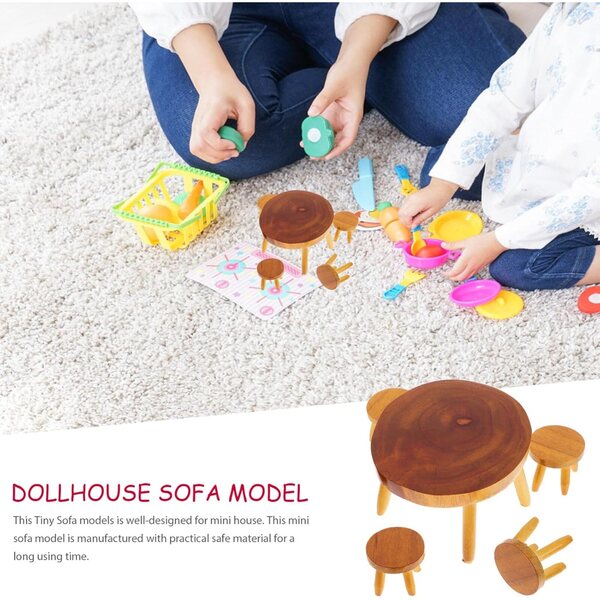Set Miniatura Mobili Casa delle Bambole Legno Tavolo e 4 Sedie Scala 1:12 VICASKY