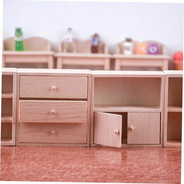 VICASKY Set 4 Mini Mobiletti in Legno Rosa per Casa delle Bambole, Libreria Miniatura