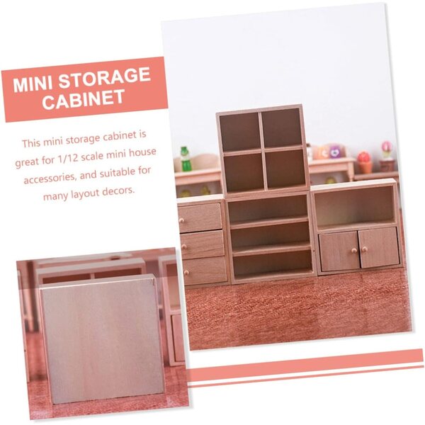 VICASKY Set 4 Mini Mobiletti in Legno Rosa per Casa delle Bambole, Libreria Miniatura
