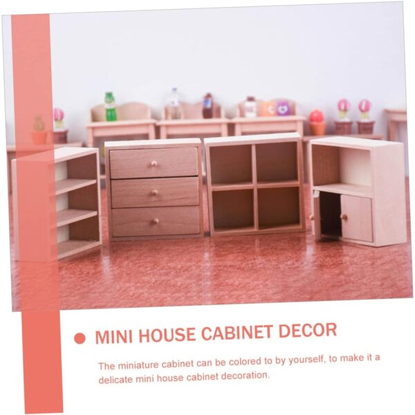 VICASKY Set 4 Mini Mobiletti in Legno Rosa per Casa delle Bambole, Libreria Miniatura