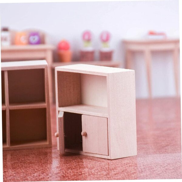 VICASKY Set 4 Mini Mobiletti in Legno Rosa per Casa delle Bambole, Libreria Miniatura