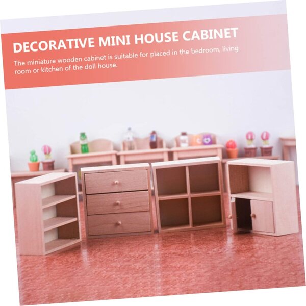 VICASKY Set 4 Mini Mobiletti in Legno Rosa per Casa delle Bambole, Libreria Miniatura