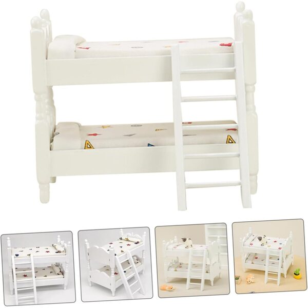 VICASKY Mini Letto a Castello in Legno per Casa delle Bambole, Set 12 Mobili Miniatura