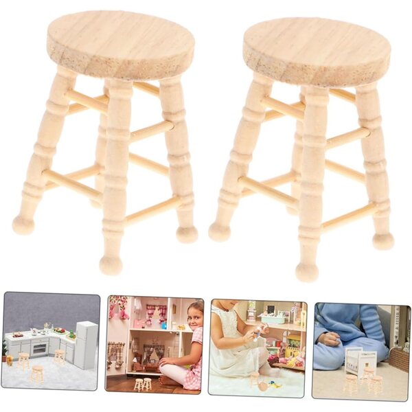 VICASKY 2pz Mini Sgabello Rotondo in Legno per Casa delle Bambole e Decorazioni