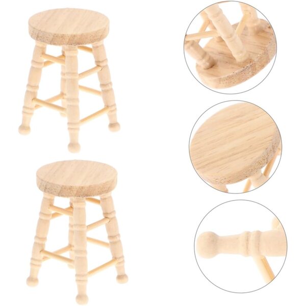 VICASKY 2pz Mini Sgabello Rotondo in Legno per Casa delle Bambole e Decorazioni
