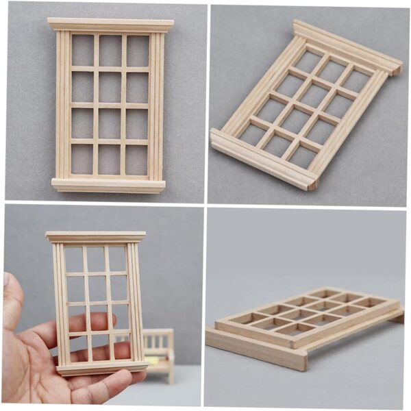 VICASKY 1:12 Mini-Holzfenster für Puppenhäuser, Beige, realistische Dekoration